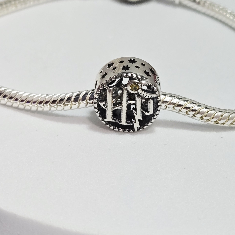Wizard Harry Potter Inspired Sterling Silver Round Bracelet Charm 925 Cutout